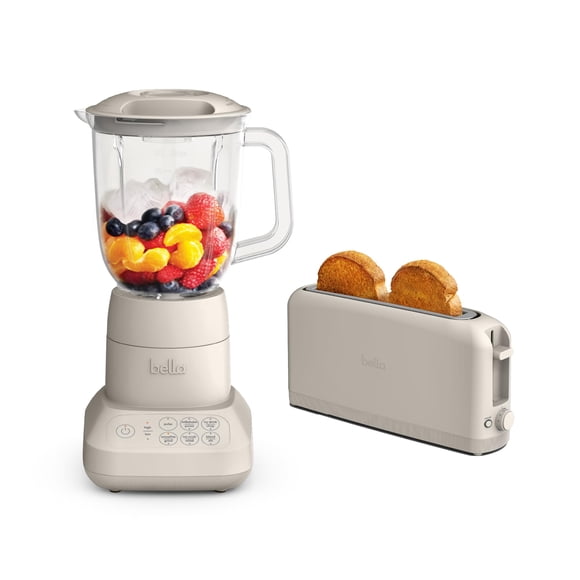 BELLA 10 speed Flip & Store Countertop Blender + 2 Slice Slim toaster, Fits-anywhere™ Kitchenware, Smart Toaster w 6 Shades Control & Smoothie