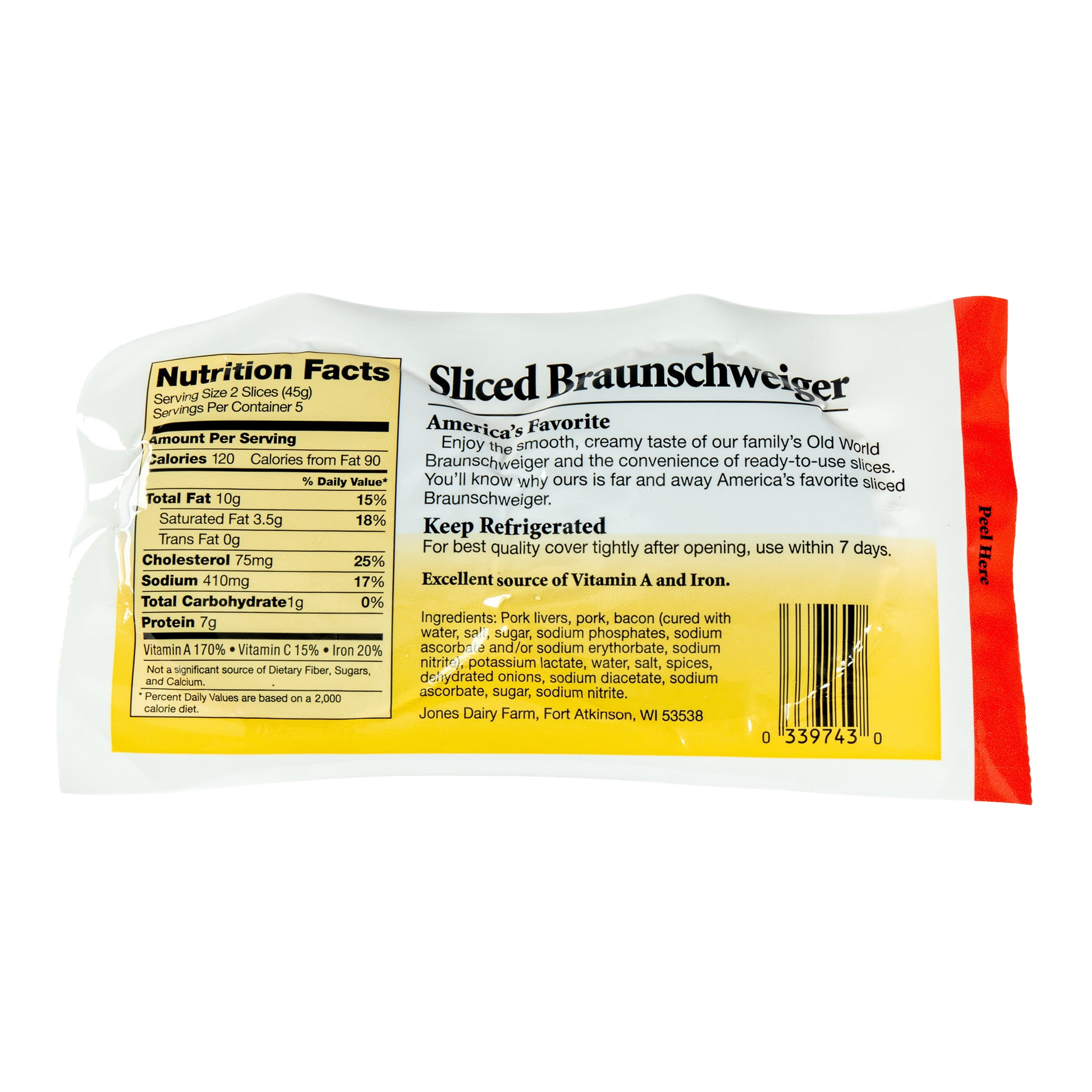 Jones Dairy Farm Sliced Braunschweiger Liverwurst with Pork Liver, 8 oz