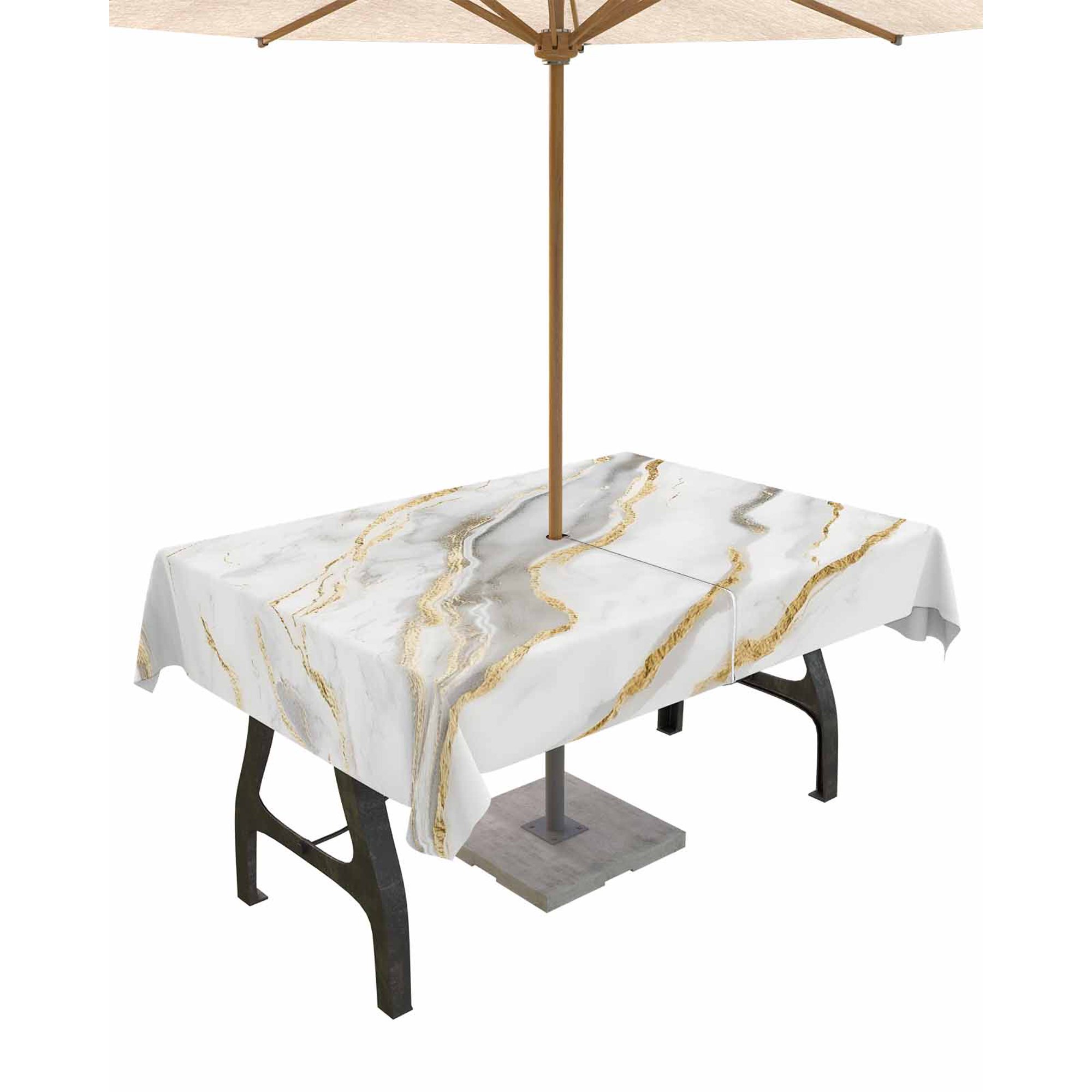 Hokiten Outdoor Tablecloths with Umbrella Hole & Zipper White Marble 54x80 Inch Tablecloth Rectangle Abstract Modern Yellow Crack Art Waterproof Table Cloth Patio/Pool/Picnic Table Covers