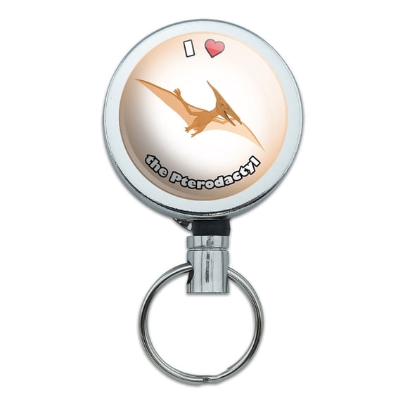I Love Heart Pterodactyl Dinosaur Retractable Belt Clip Badge Key Holder