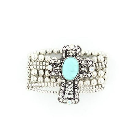 Strand Turquoise Cross - Blazin Roxx 29228 Multi Strand Crystal Cross Bracelet, Turquoise