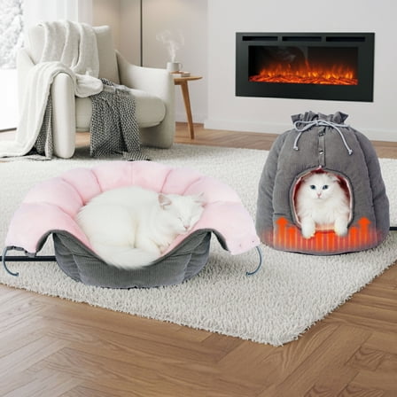 NWK Heated Cat Bed,Cat sofa,Cat house Versatile Electric Heated Cat Bed with Temperature Adjustable & Auto Shut Off Timer, Chew-Resistant Cord
