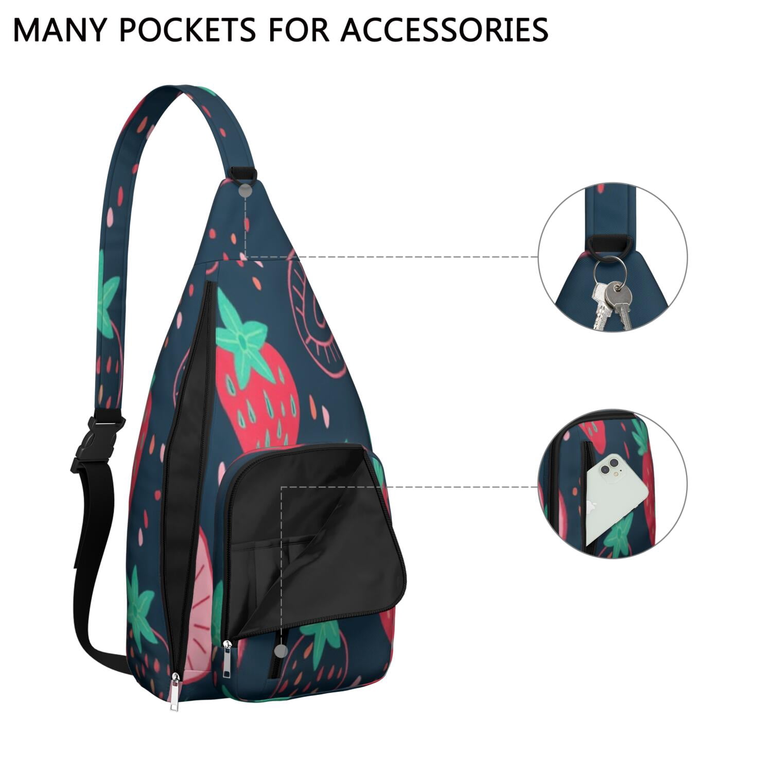 Hiking Sling Backpack Crossbody Shoulder Backpack Gym Sports Travel Hiking Daypack Chest Bag Small Backpack for Outdoor Enthusiasts Strawberry