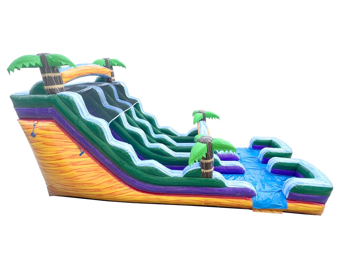 TentandTable Commercial Inflatable Water Slide, Yellow Tropical Marble Dual Lane with Blower, 18 ft