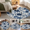 thumbnail image 5 of Round Rugs 5Ft, Navy Blue Botanical Peony Round Area Rug Washable Indoor Throw Carpet, Vintage Floral Blossom Soft Non Slip Circle Rug for Cabinet Bathroom Home Decor Aesthetic, 5 of 8