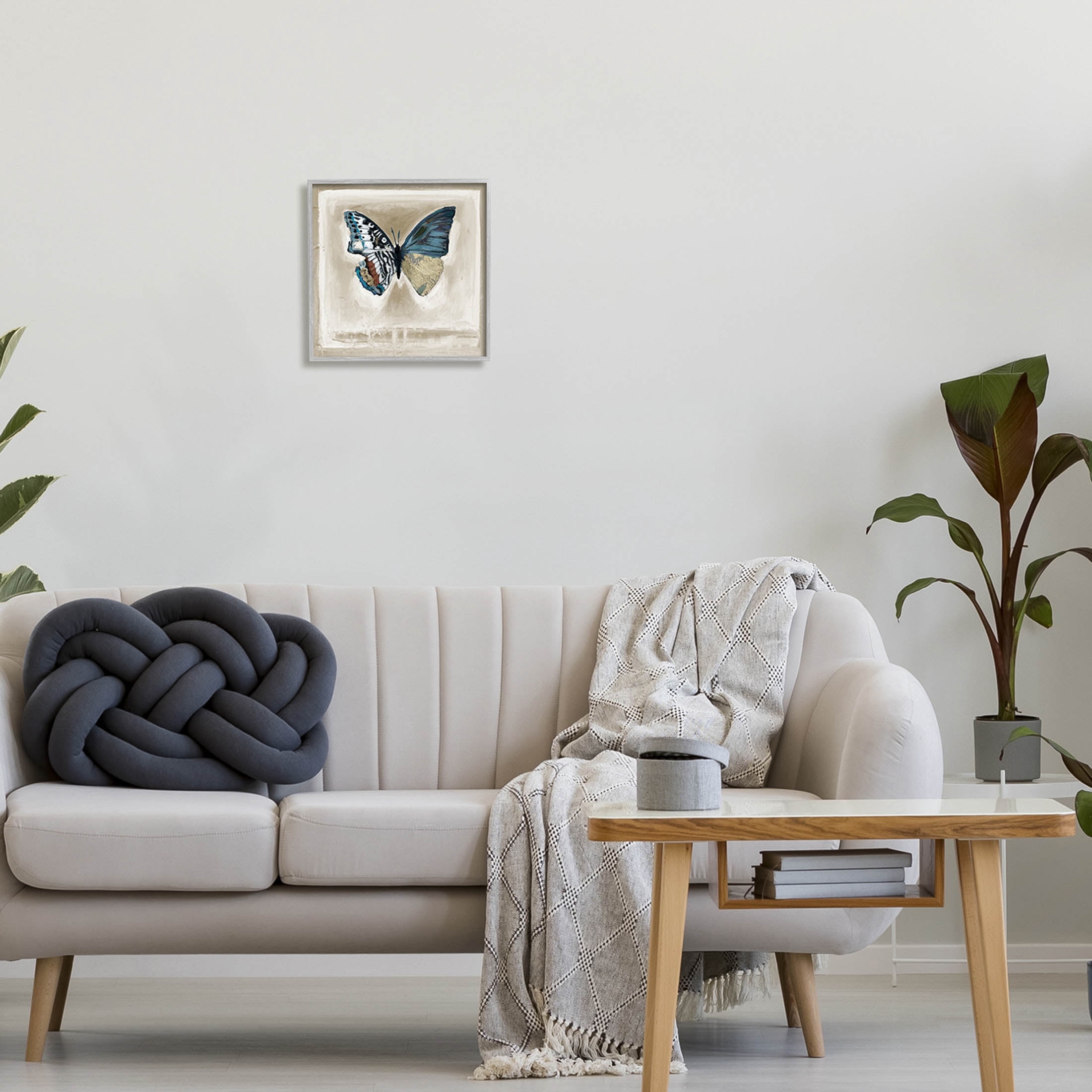 Stupell Industries Asymmetrical Butterfly Neutral Border Painting Gray Framed Art Print Wall Art, Design by Stacy D'Aguiar