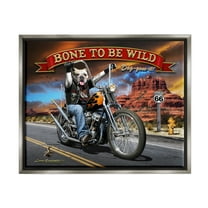 Stupell Industries Bone Wild Motorcycle Dog Transportation Painting Gray Floater Framed Canvas Art Print Wall Art, 31 x 25