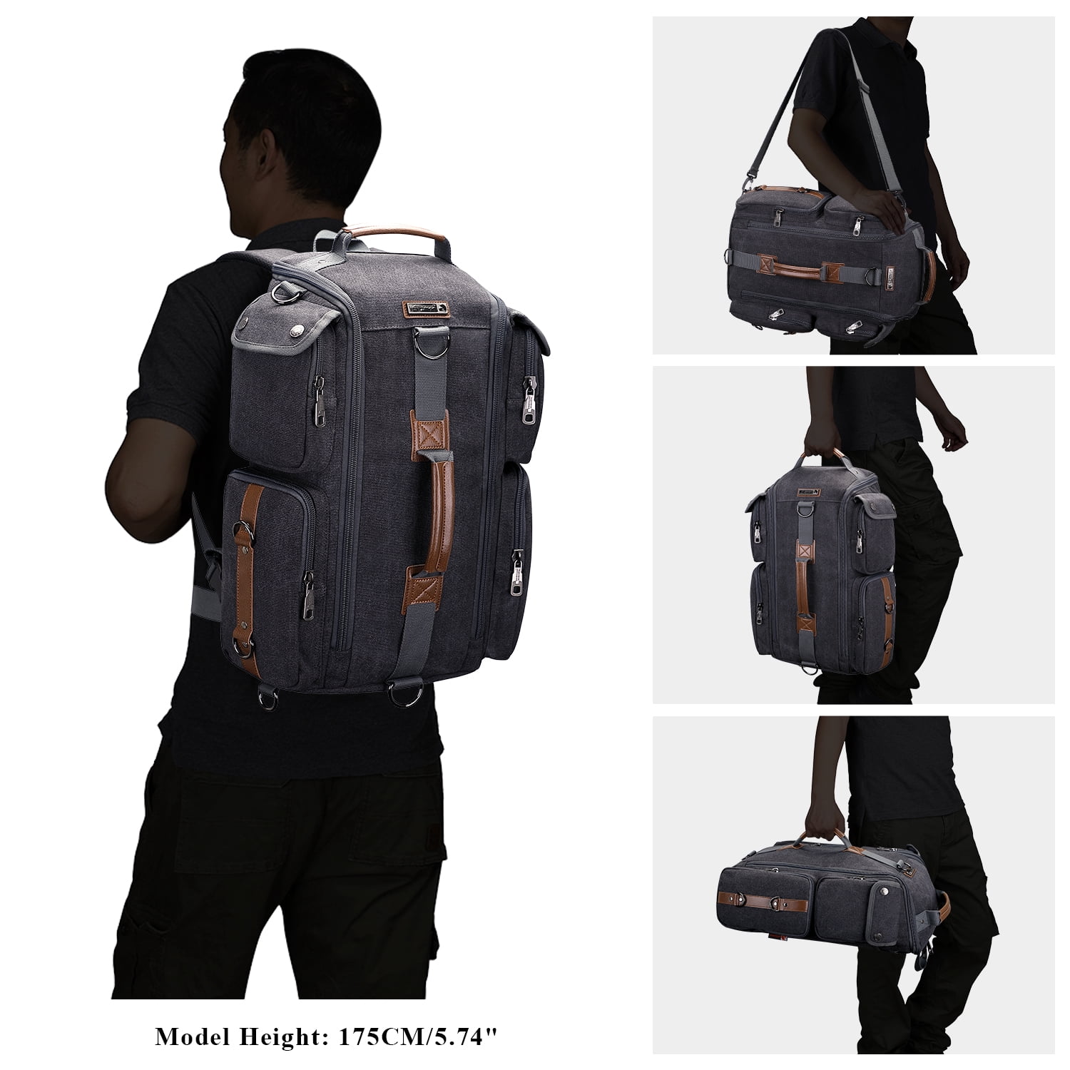 WITZMAN Travel Backpack for Men Carry On Canvas Backpack Luggage Outdoor Duffel Bag (6661 Black)