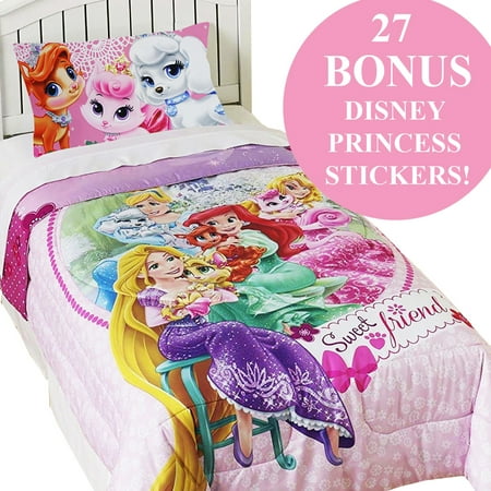 M And S Christmas Bedding Palace Pets Twin Comforter Set Disney Princesses Sweet Pet Friends Bedding Plus Bonus Wall Stickers ()