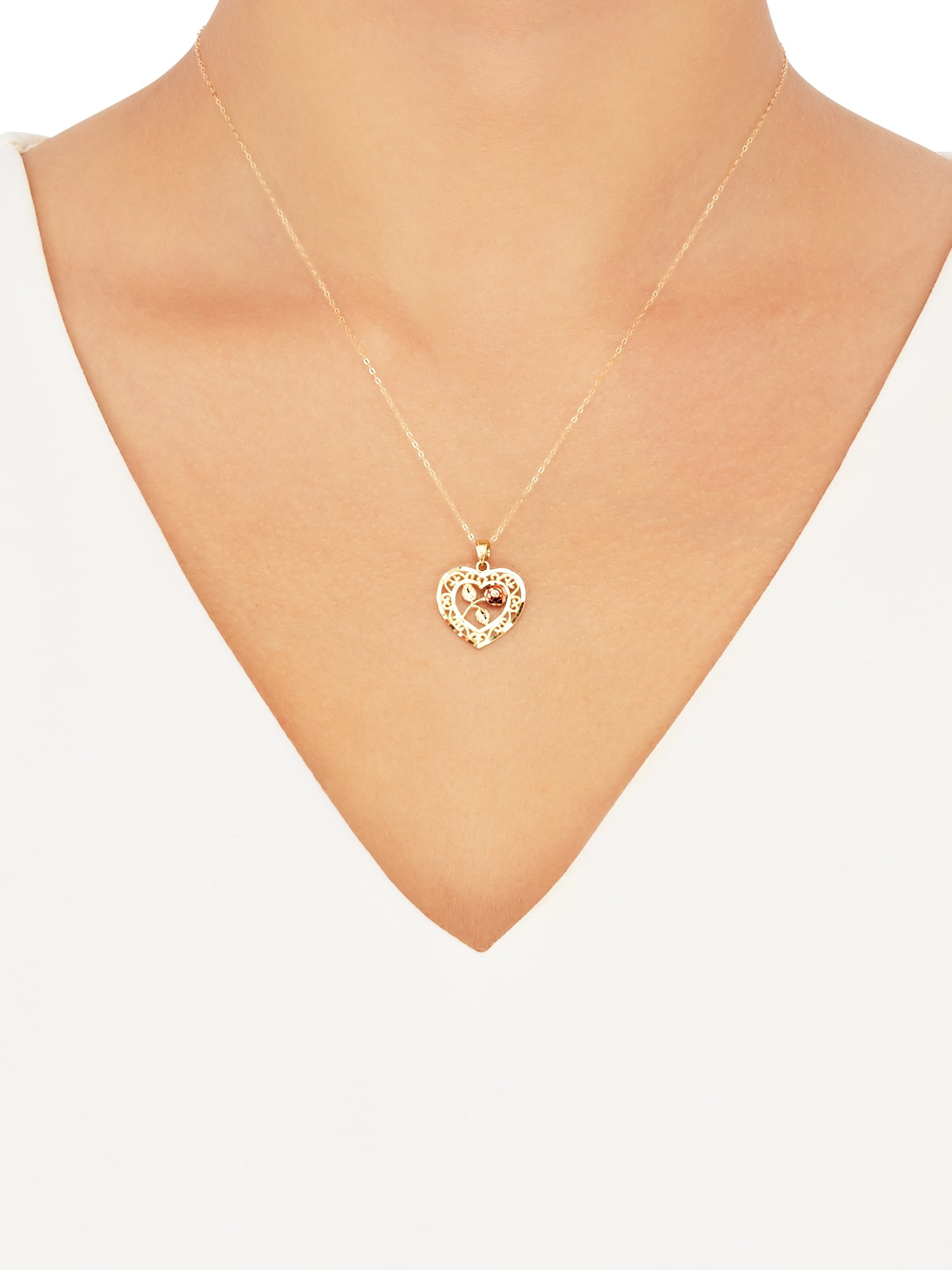 Brilliance Fine Jewelry 10K TwoTone Gold Heart Flower on GoldFilled Necklace,18"  (图5)