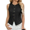 thumbnail image 3 of Women's Stretch Denim Vest Sleeveless, Button Down Crewneck Casual Waistcoat for Summer Western Style Black & Gray M, 3 of 9