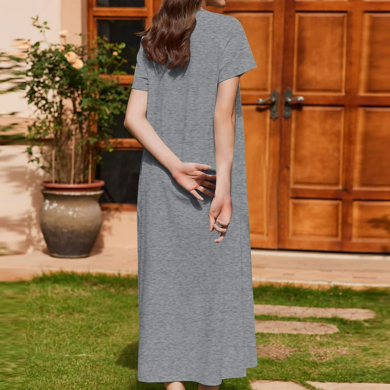 chinese dress ladies House Dresses for Women Crushed Flower Housecoat Loose Fit Long Sleeve  Nightgown Summer Beach Dress,Black,XXL at Amazon Women's Clothing store main image 1
