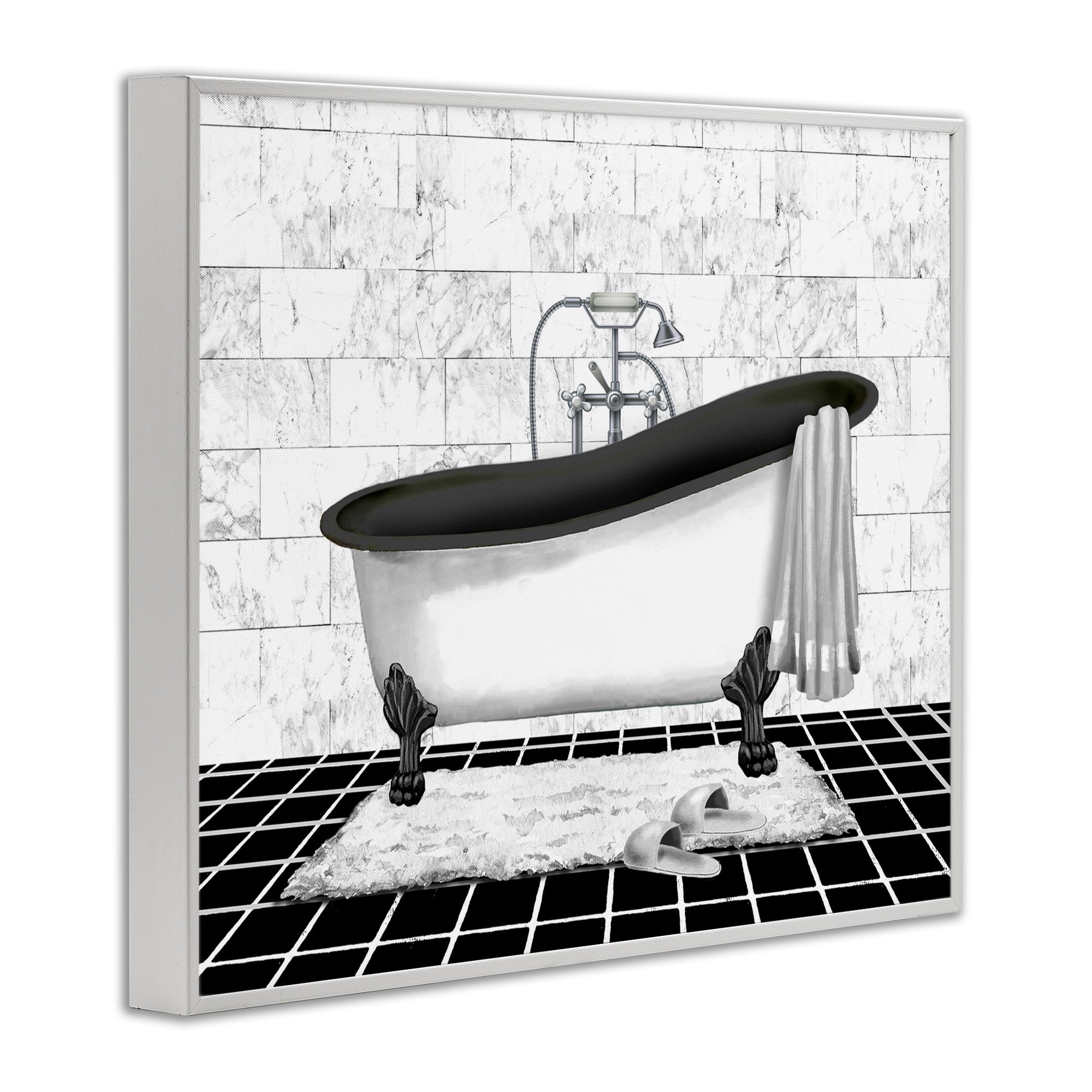 Stupell Industries Marble Pattern Bath Typography Painting White Framed Art Print Wall Art, 14 x 11