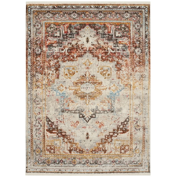 SAFAVIEH Vintage Persian Tarek Medallion Polyester Area Rug, Cream/Multi, 5' x 7'6"