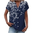 thumbnail image 2 of Ounisa Women's Loose V Neck Button Placket Drop Shoulder Sleeve Allover Print Casual Breathable Blouse, 2 of 5