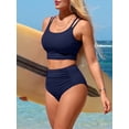 thumbnail image 2 of Sociala Women's Sporty Two Piece Swimsuit Ribbed Tummy Control Bathing Suit with Pockets High Waisted Bikini Sets, 2 of 7