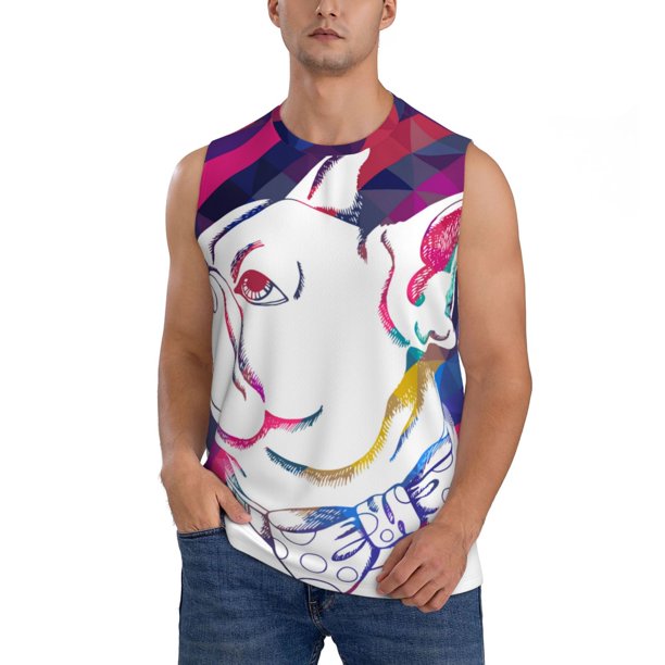 Balery Colorful Bulldog Camisetas sin mangas para hombre, absorbe la humedad y protege contra el mal olor.-Large