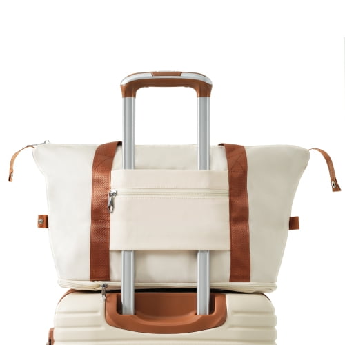 ACE-Travel,20" Carry on Luggage Sets(3PCS) Airline Approved with an Expandable Weekender Bag & a Toiletry Bag,Durable,Lightweight,ABS Hardshell Suitcases with TSA Lock,Wheels,TPE Elastic Handle(Cream)