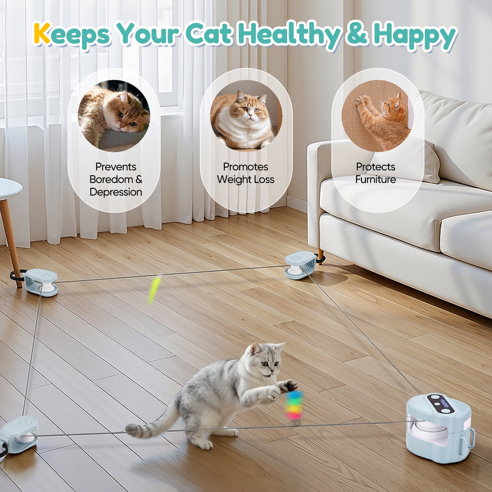 Doulami Interactive Cat Toy for Indoor Cats Auto/Manual Control Cat Treadmill for Bored/Kitten, Exercise Enrichment Hunting Toy