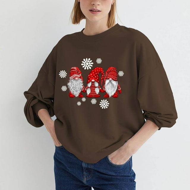 Pntutb Mujer Moda Suelta Manga Larga Cuello Redondo Blusa Navidad Impresión Camiseta tops Pntutb Pntutb-5103