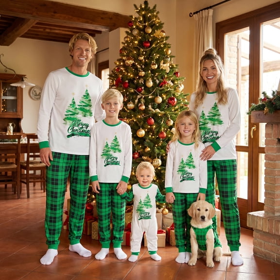 Family Matching Christmas Pajamas Set Tree Letter Holiday Sleepwear Each Set Sold Separately