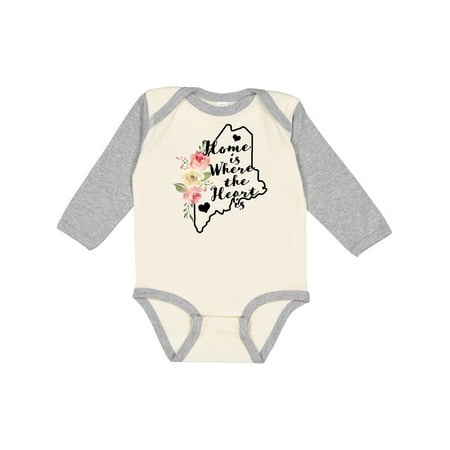 

Inktastic Maine Home is Where the Heart is with Watercolor Floral Gift Baby Boy or Baby Girl Long Sleeve Bodysuit