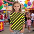 thumbnail image 2 of lnmuld Girls Cute Summer Tops Carnival Print Split Sleeve Round Neck Loose Fit Casual Tee Top for Kids Playful Comfortable Childrens Shirt Color:Yellow,Size:8-9 Years, 2 of 5