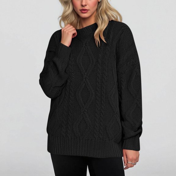 FDGIU Women's Oversized Knit Sweater 2025 - Chunky Solid Color Crew Neck Pullover, Warm Winter Fall Top, Cozy Casual Loose Fit