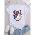 thumbnail image 2 of Camiseta de verano para mujer Manga Corta Women's Casual Baseball Bowknot Pattern T-Shirt - Geometric Design, Polyester Knit Fabric, Medium Stretch, Round Neck, Short Sleeve, Comfortable Summer TopF, 2 of 5