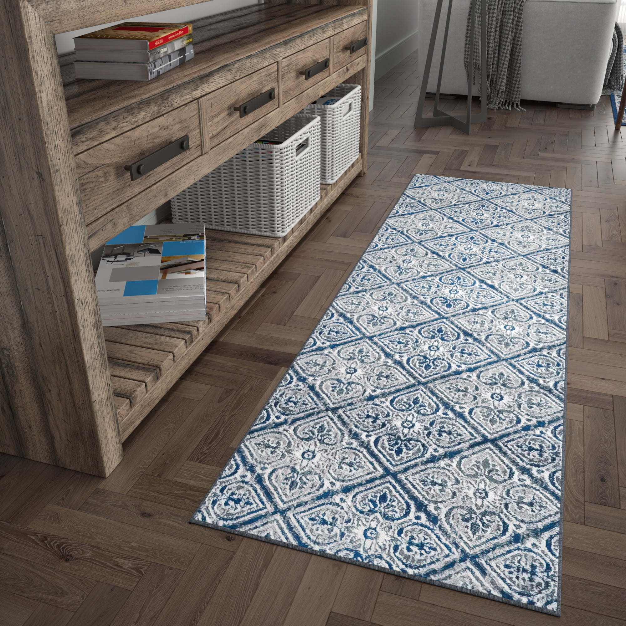 Traditional 2x10 Area Rug (2'3'' x 10') Floral Dark Gray Indoor Runner Easy to Clean