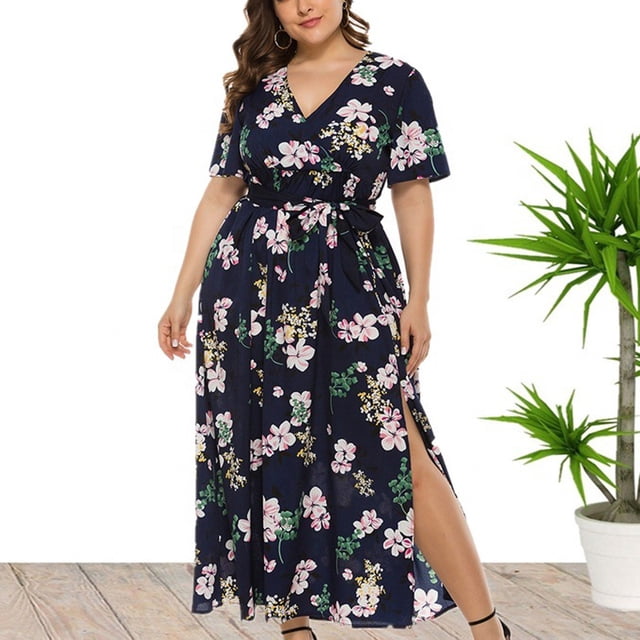 SMihono Robe Maxi Bohème d'Été pour Femmes Grande Taille Robe Longue à Manches Longues Épaules Dénudées en Chiffon Irrégulier Robe de Plage