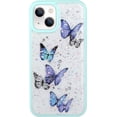 thumbnail image 5 of Compatible with iPhone 15 Plus Butterfly Case Cute Bling Glitter Stars Transparent Clear Design Girly Women Girls Soft TPU Lens Protection Luxury Shockproof Shockproof Cover, Blue, 5 of 14
