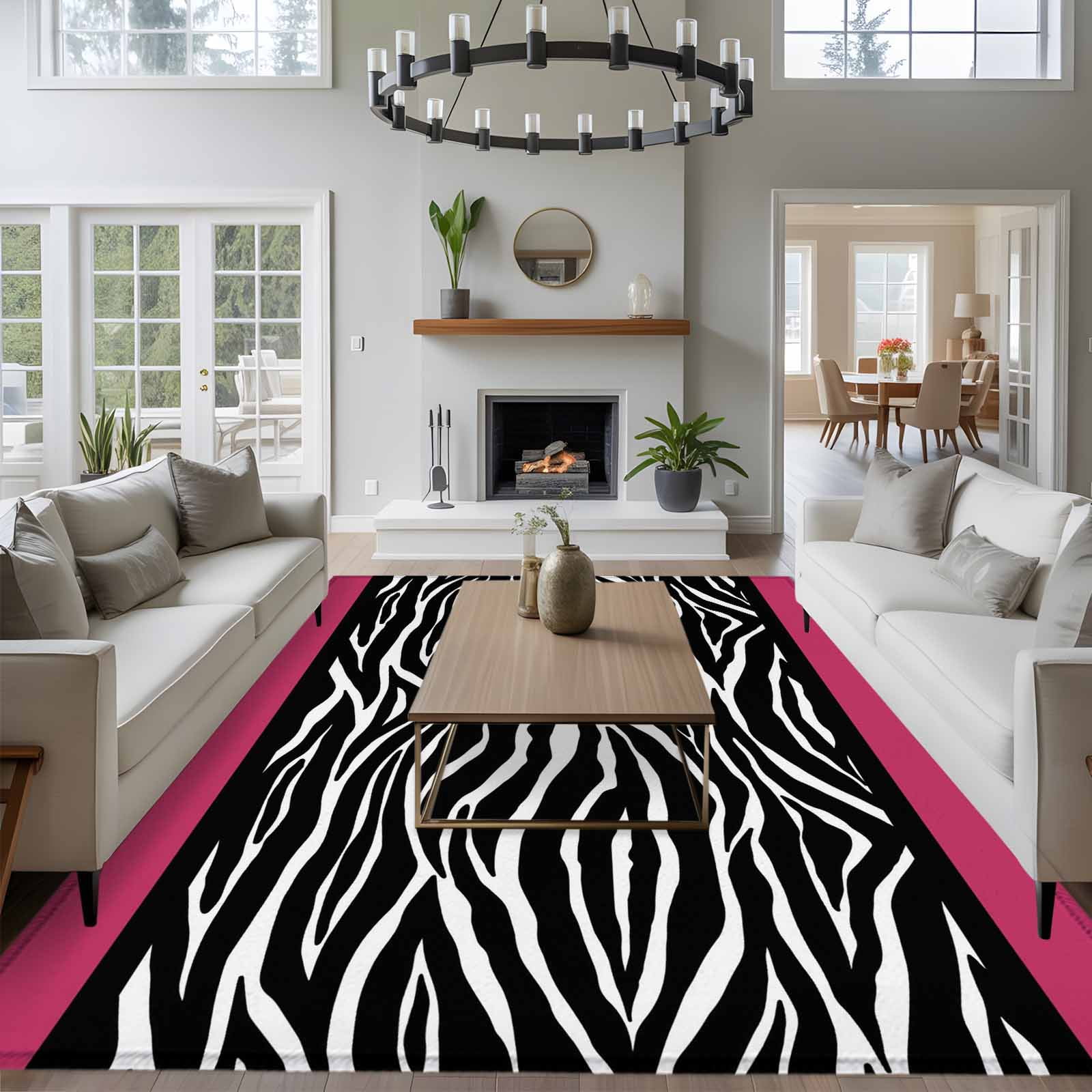 Zebra Printed Area Rugs 5'x7', Washable Small Throw Rugs for Laundry Room Playroom, Modern Geometric Balck White Stripes Indoor Outdoor Rug Non-Slip Low Pile Carpet Runner Reversible Floor Mats