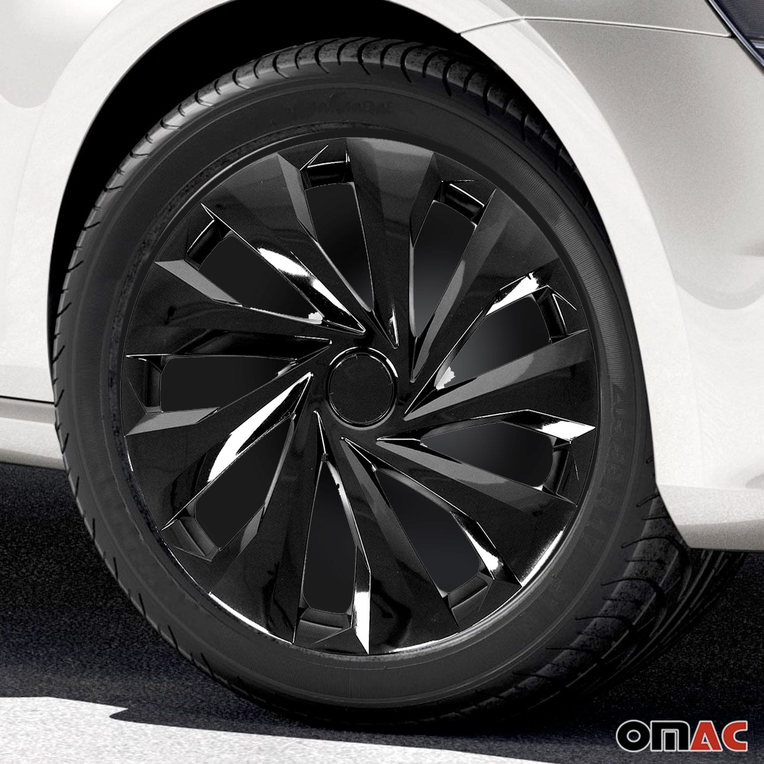 OMAC Durable Protective Honda Hubcap, 15" Wheel Covers, ABS, Black, Easy Installation, 4 Pack