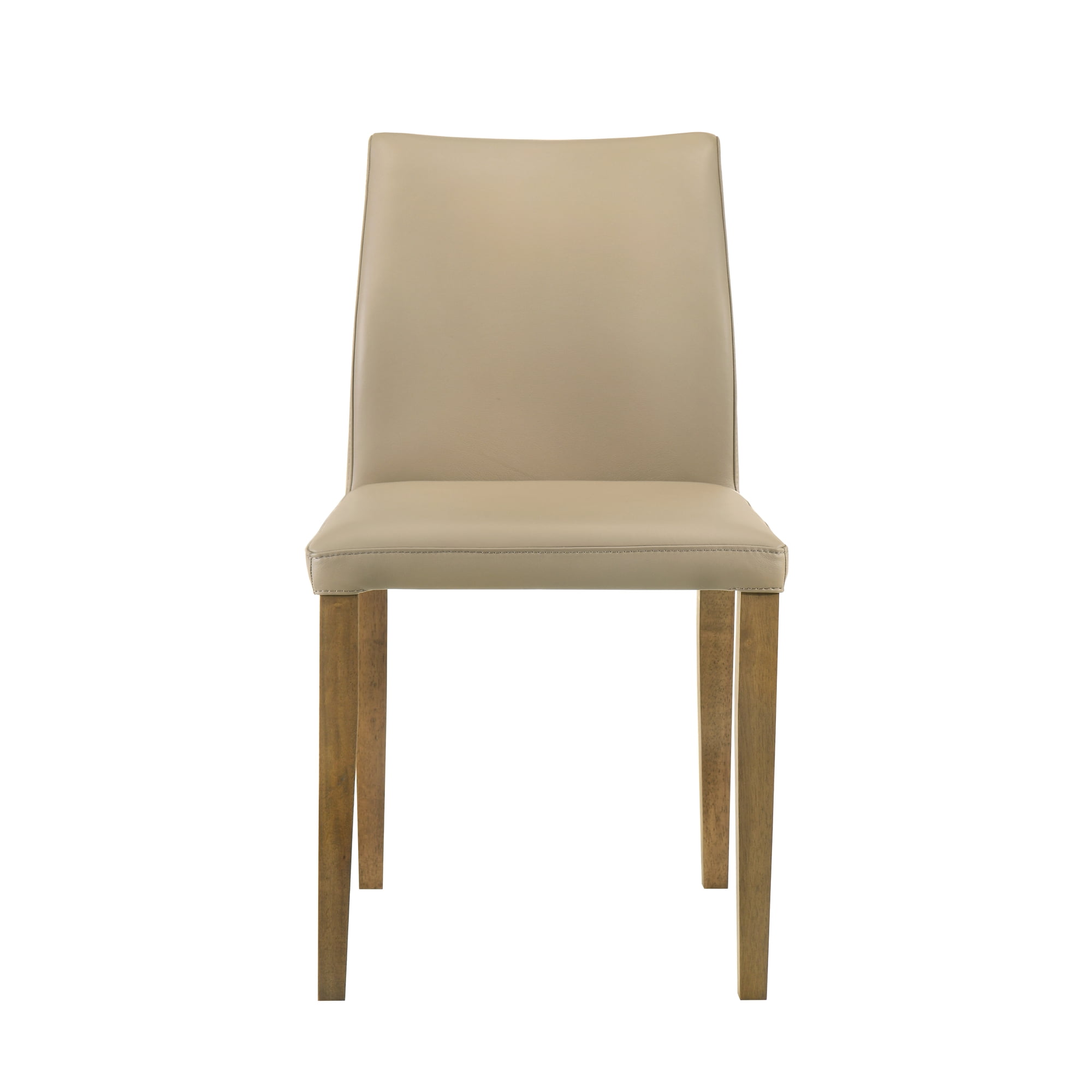 Elyza Full Back Top Grain Leather Upholstered Wood Dining Chairs in Khaki - Set of 2