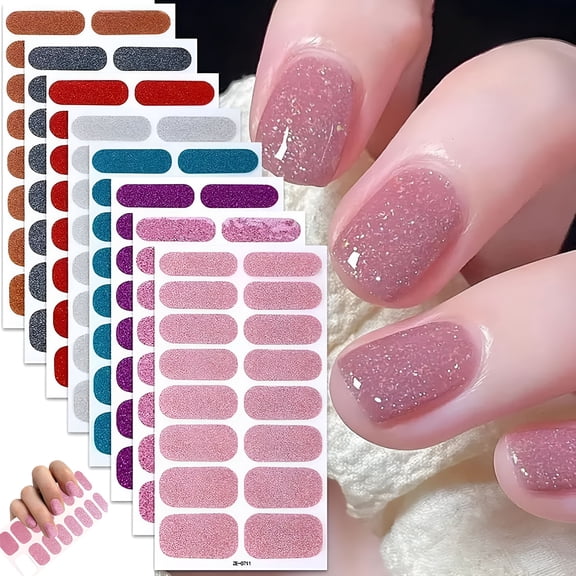 RAGUPEL 2026 New 8 Sheets Nails Gel Stickers,Semi Cured Gels Nails Strips,Onion Powder Gel Film,Salon Quality Long Lasting Solid Full Nail Polish Sticker Wraps,Easy Application Removal for Nails Diy