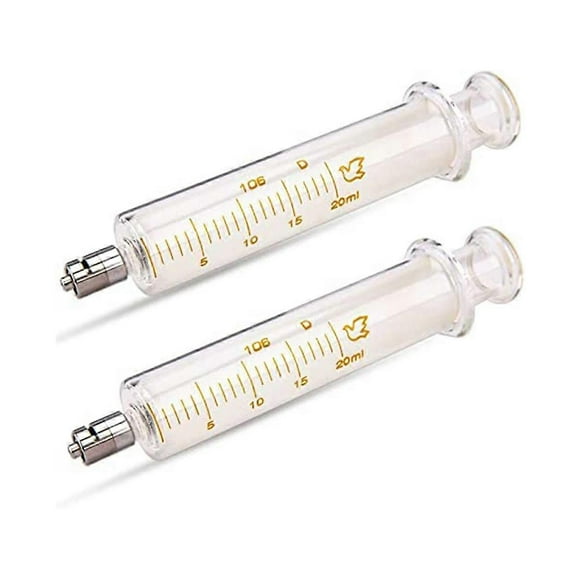 2 Pack Glass Syringe Luer Lock 20ML with No Needle for Industry Arts Crafts and Etc