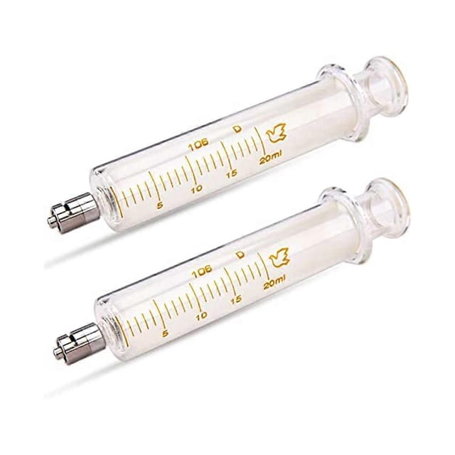 2 Pack Glass Syringe Luer Lock 20ML with No Needle for Industry Arts Crafts and Etc