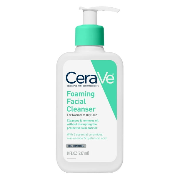 Limpiador facial CeraVe, gel de limpieza facial en espuma para uso diario, 240 ml, piel aceitosa