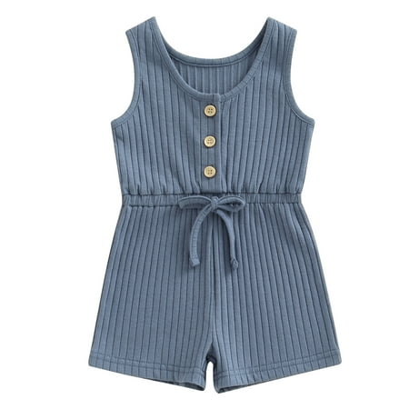 

Wallarenear Baby Girls Playsuit Solid Color Ribbed Knit Casual Romper Jumpsuit