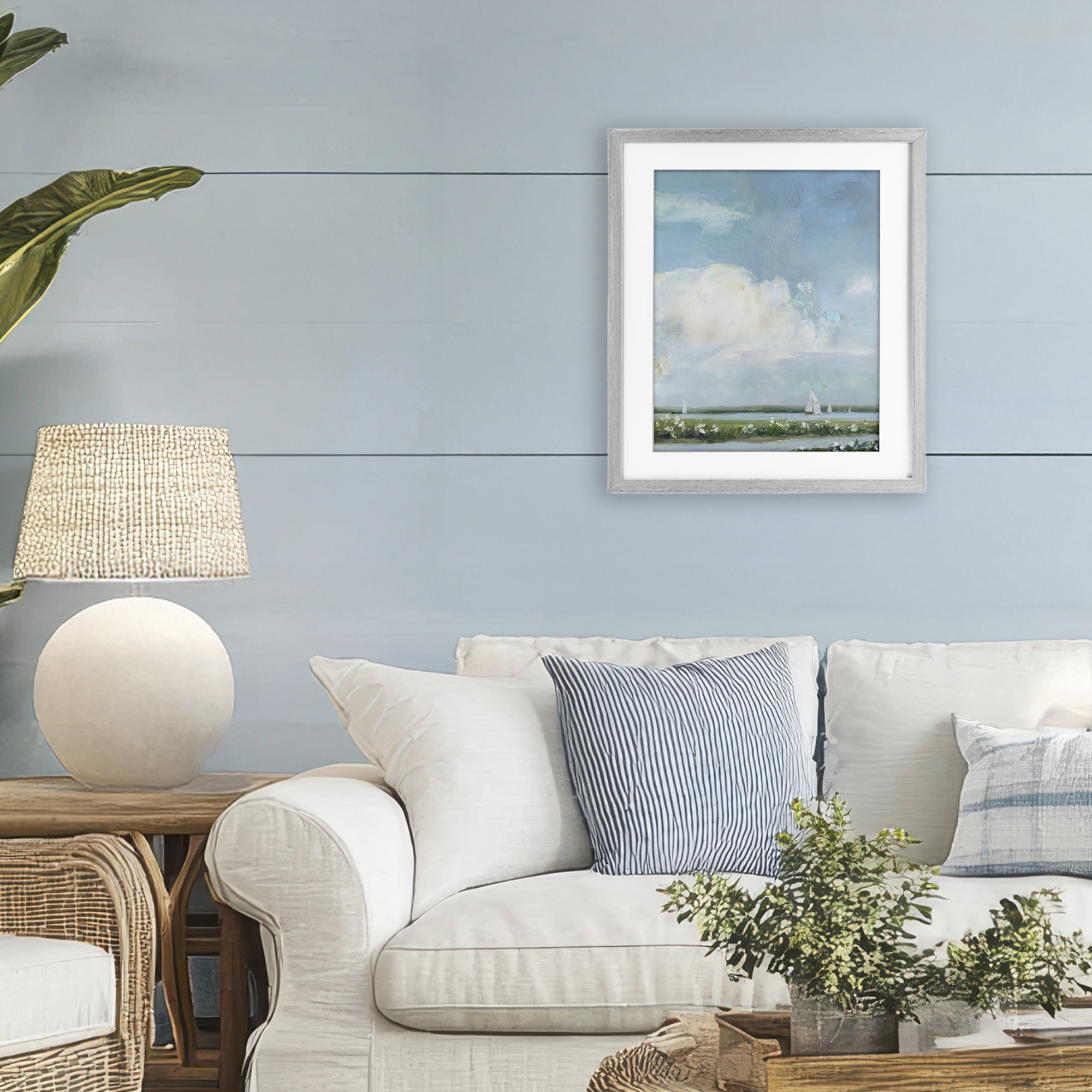 Stupell Industries Seaside Sailing Along Meadow Gray Framed Print Under Glass, design by Sally Swatland