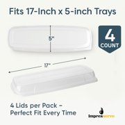 Impresserve Clear Plastic Lid for 17 Inch Rectangular Serving Tray, Snap-On Disposable Tray Cover, 4 Count