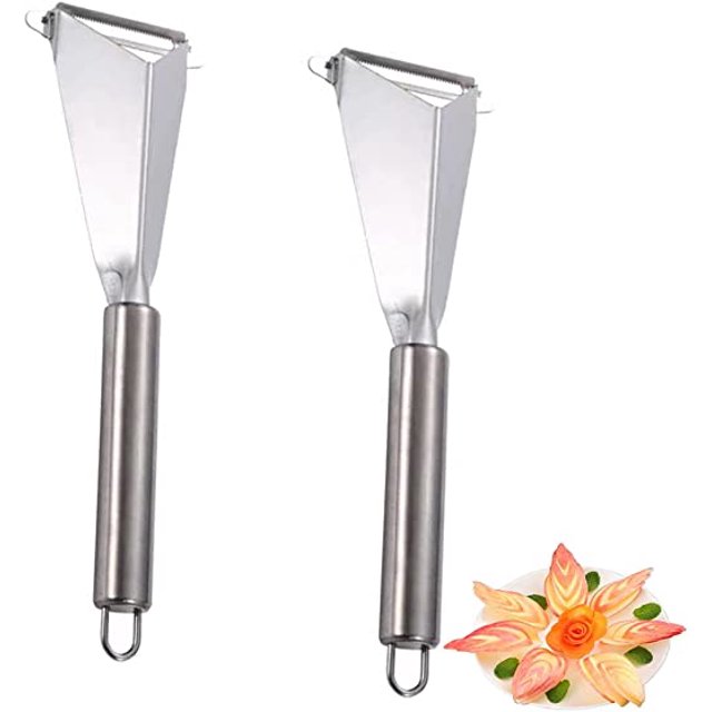 Herramienta para tallar frutas de 2 piezas, cuchillo para tallar frutas de acero inoxidable, cortador para tallar frutas, pelador de verduras de acero inoxidable, para el hogar, restaurante, cocina, TUNC Sencillez