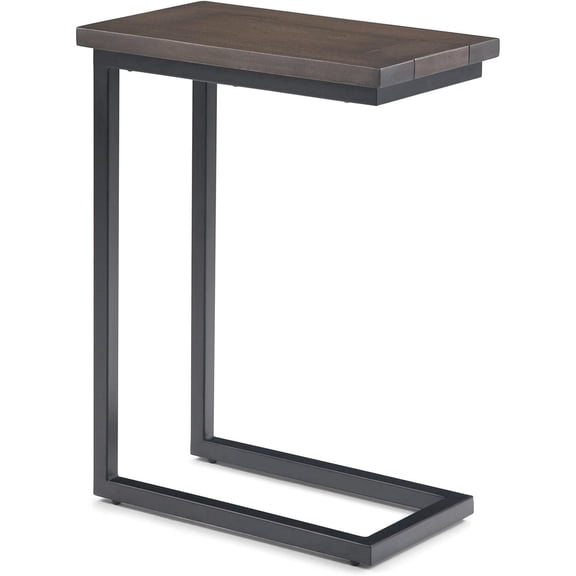 Simpli Home Skyler 18 inch Wide Solid Mango/Metal Industrial C Side Table in Walnut Brown/Black, Assembled