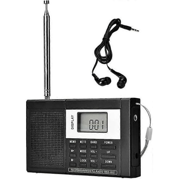 Portable Radio, Portable Portable Radio Receiver with Speaker and Headset, 12/24 Hour Time Display Digital Alarm Radio, Battery Powered AM/FM Radio fo