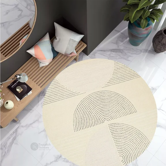 Tufted area rug 5x5, Cream color carpet Geometric wool, Contemporary handmade carpet