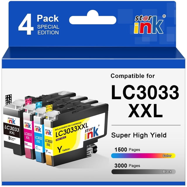 Cartuchos de tinta st @r ink LC3033XXL de alto rendimiento, 4 paquetes
