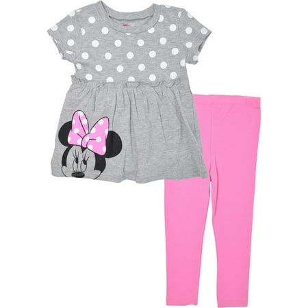 Disney Minnie Mouse Little Girls Graphic T-Shirt & Leggings Heather Grey/Pink 6-6X