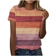 thumbnail image 2 of YueHuiYing Women's Vibrant Multi-Color Striped Short Sleeve Top - Soft Crew Neck Tee for Casual Everyday Style, 2 of 4