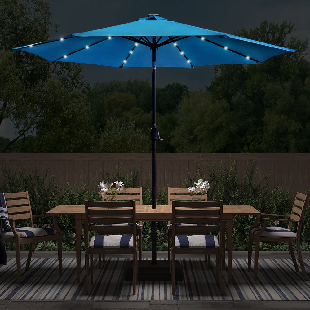 Abble 9 Feet Crank & Tilt Lighted Patio Umbrella-Aqua
